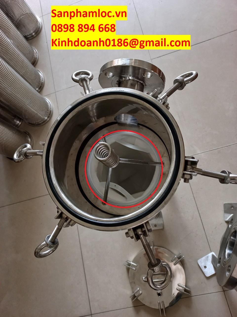 Bình inox lọc túi size 4 với kích thước túi 100mm*420mm